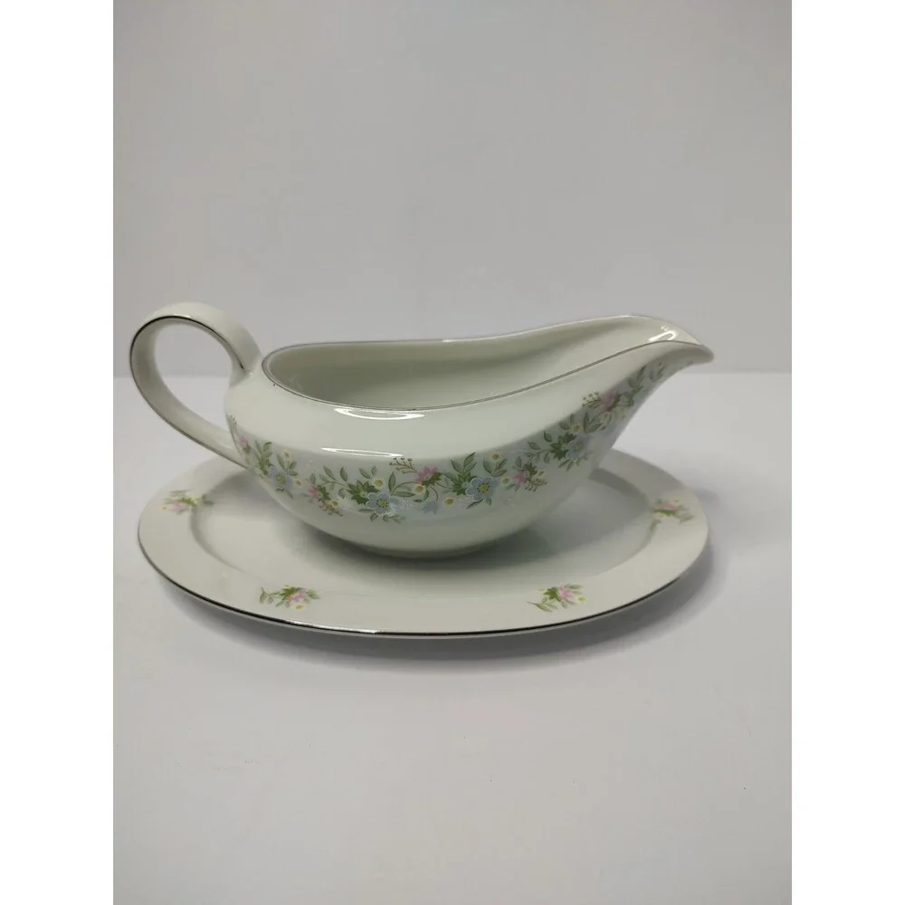 Johann Haviland Bavaria FOREVER SPRING Gravy Boat Attached Under Plate - 9”